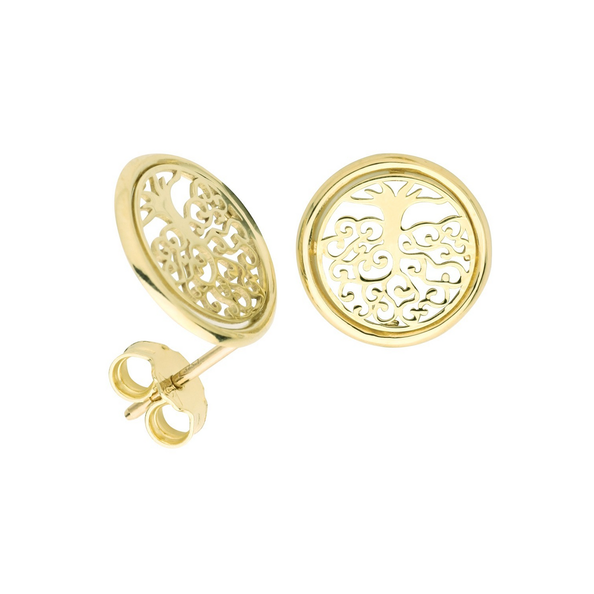Tree Of Life Stud Earrings 9ct Yellow Gold 375 Hallmarked Brand New Boxed