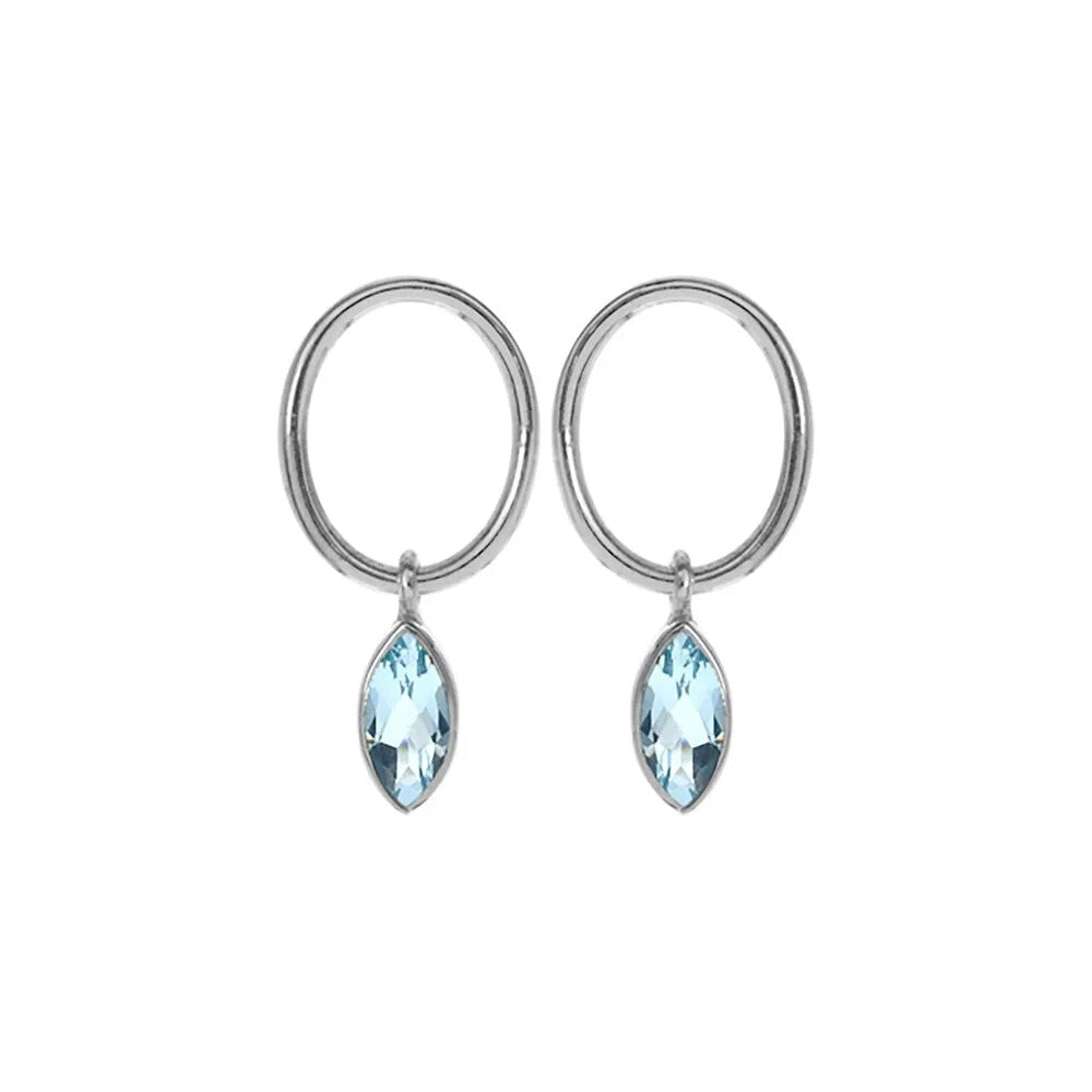 Marquise Blue Topaz Hoop Earrings Sterling Silver 925 Hallmark Brand New Boxed