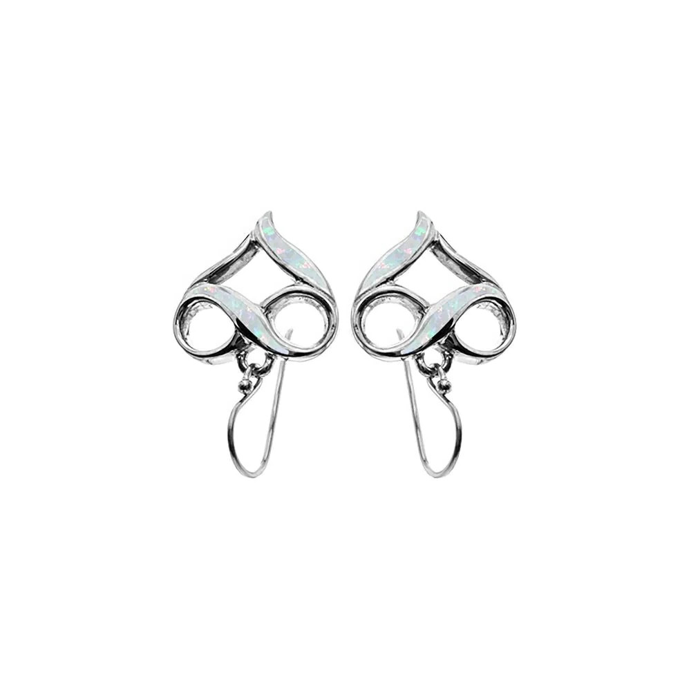 White Opal Infinity Heart Earrings Sterling Silver 925 Hallmarked British Made