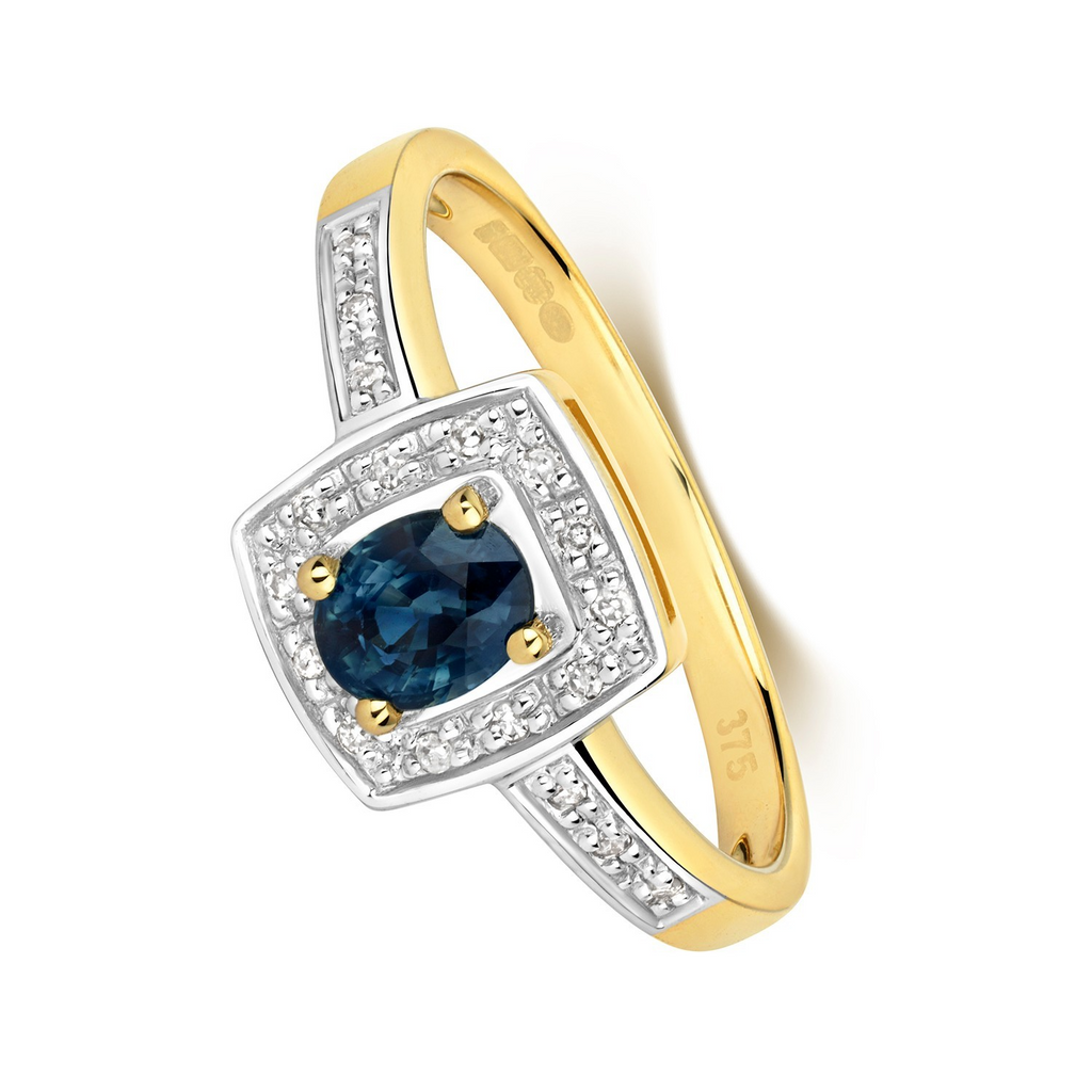 Oval Sapphire Diamond Ring 9ct 2 Tone Gold 375 Hallmarked Sizes J - Q