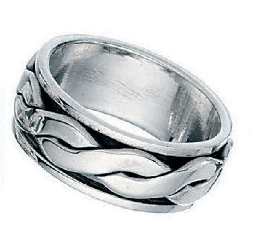 Sterling Silver Gents Ring Motion Celtic Band Design Hallmarked Size P - Z
