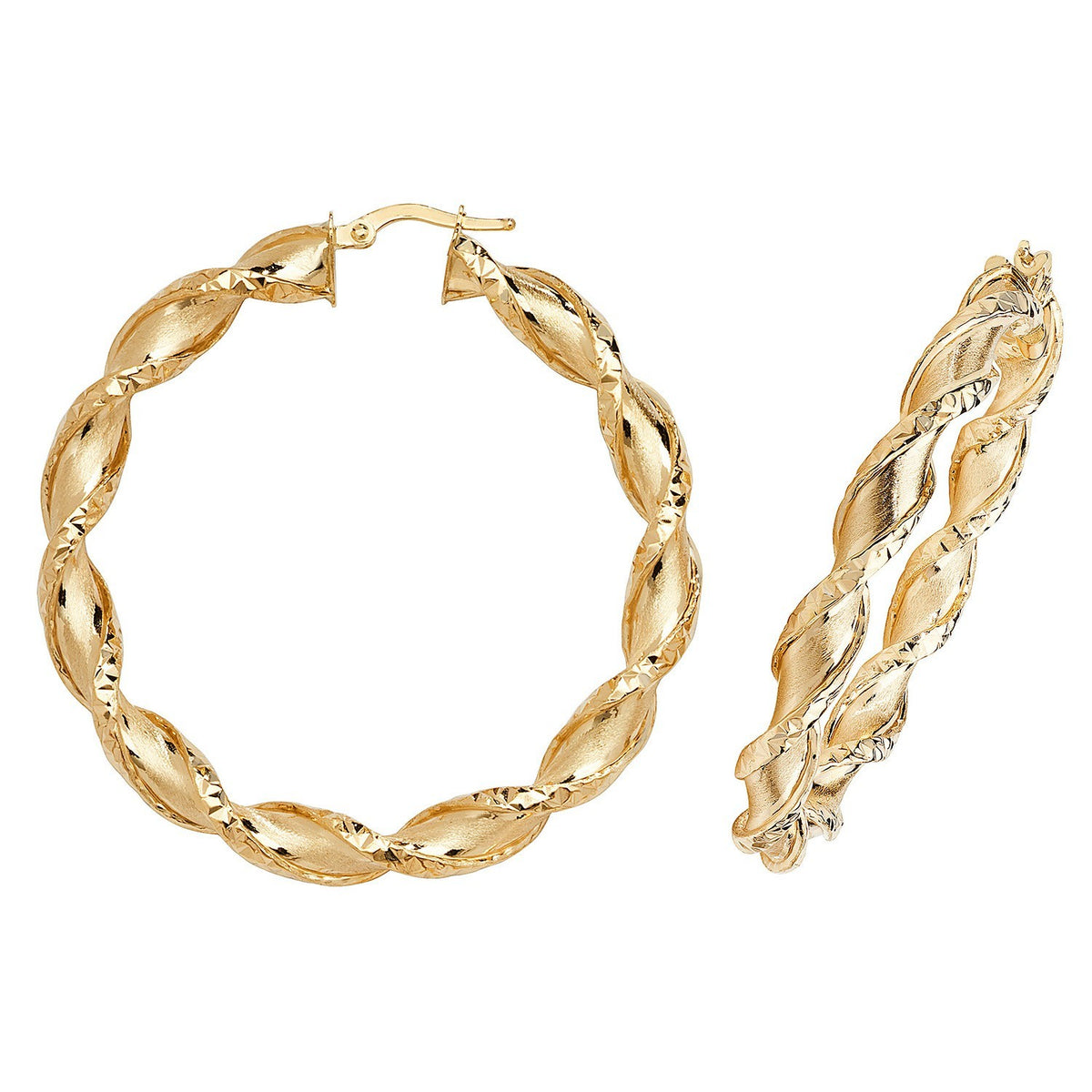 9ct Yellow Gold Chunky Twist Hoop Earrings 375 Hallmarked 15mm - 60mm Diameter