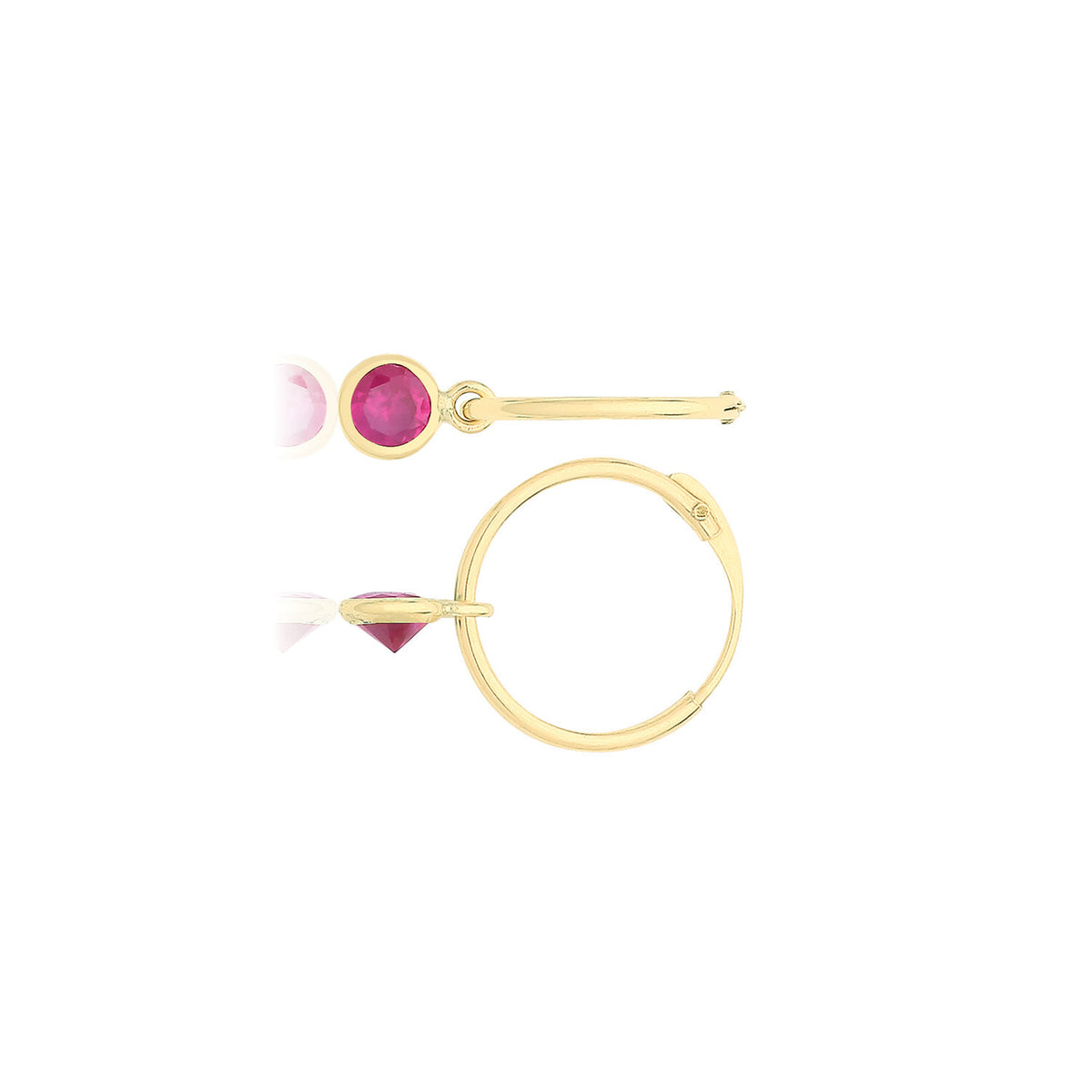Hinged Sleeper Ruby Hoop Earrings 9ct Yellow Gold 375 Hallmarked Brand New