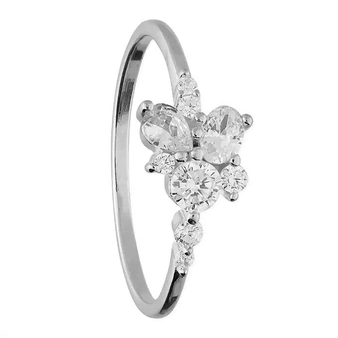 Floral Cluster Ring Sterling Silver 925 Hallmarked British Made Size L - Q