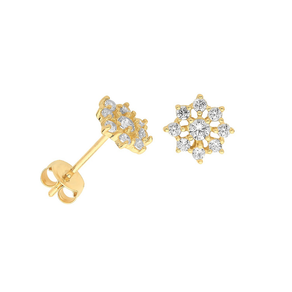 9 Stone Floral Stud Earrings 9ct Yellow Gold 375 Hallmarked Brand New Boxed