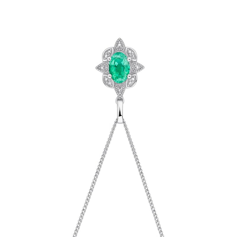 Art Deco Emerald Pendant 9ct White Gold 375 Hallmarked British Made