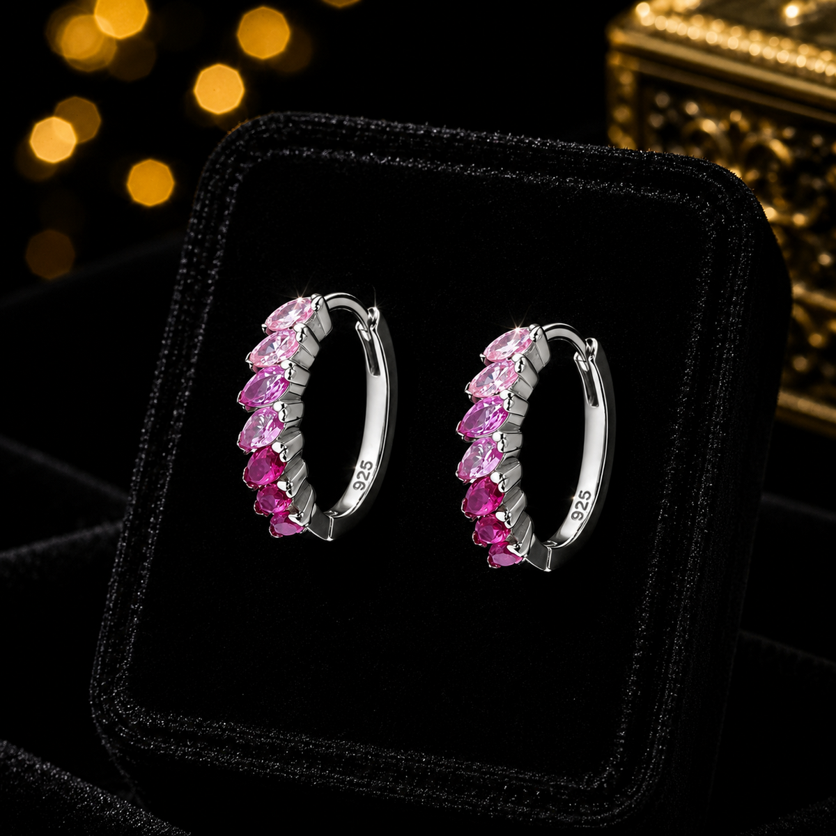 Marquise Pink Topaz Hoop Earrings Sterling Silver 925 Hallmarked Brand New Boxed