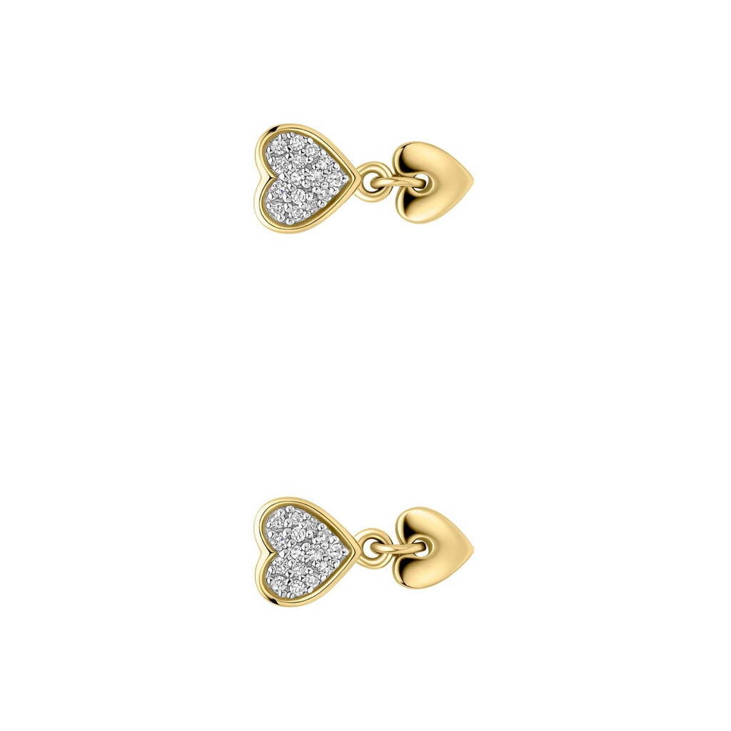 Heart Natural Diamond Drop Earrings 9ct Yellow Gold 375 Hallmarked British Made