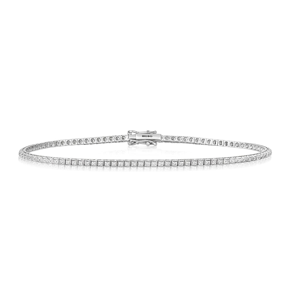 Natural Diamond 18ct White Gold Tennis Bracelet 375 Hallmarked British Made