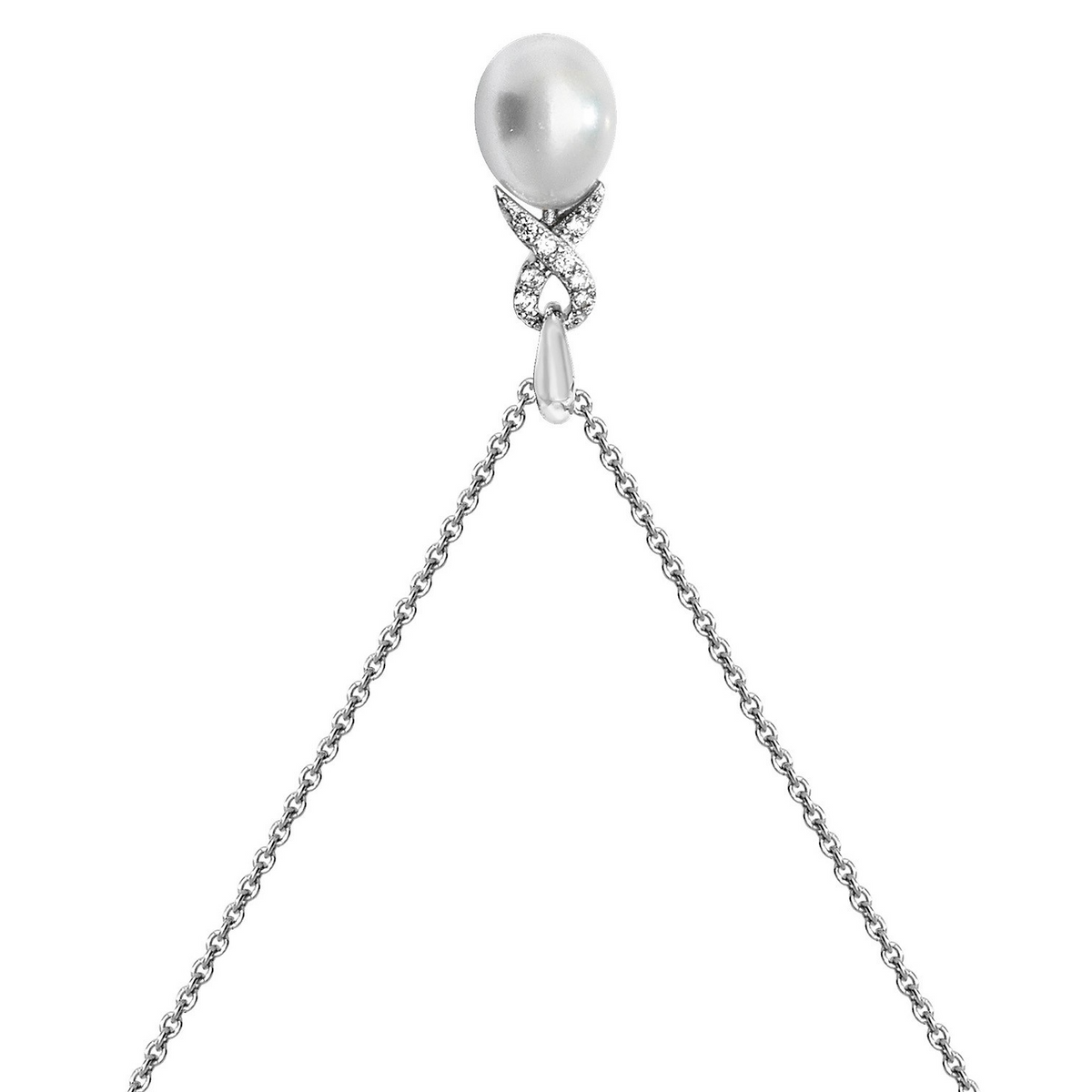 Ladies Infinity Pave Pearl Necklace Sterling Silver 925 Hallmarked British Made
