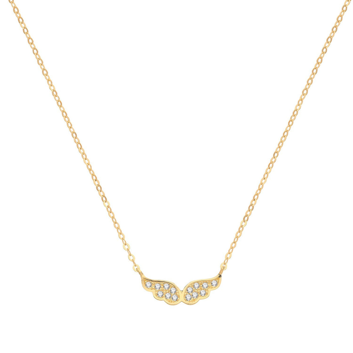 Ladies Angel Wings Necklace 9ct Yellow Gold 375 Hallmarked British Made