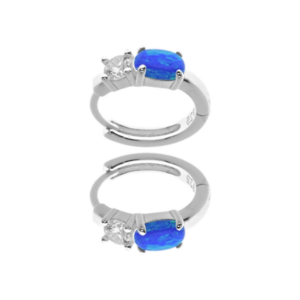 Blue Opal Sleeper Hoop Earrings Sterling Silver 925 Hallmarked Brand New Boxed