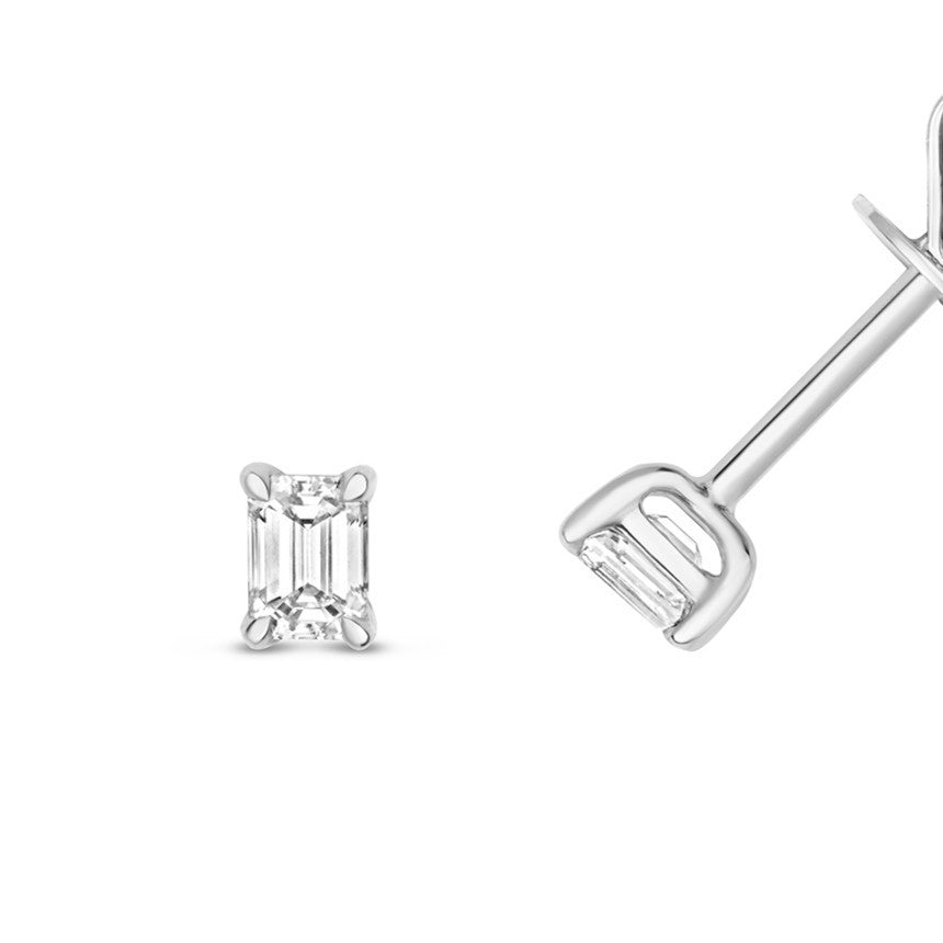 1 Natural Diamond Emerald Stud Earrings 18ct White Gold Hallmarked British Made