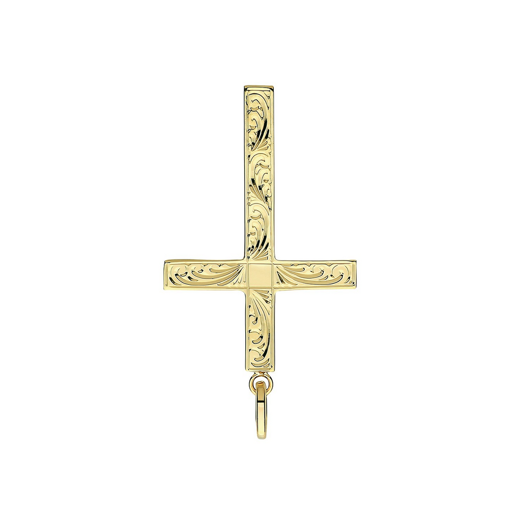 Large 9ct Yellow Gold Engraved Cross Pendant 375 Hallmarked All Chain Lengths