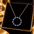 Sapphire Baguette Circle Necklace Sterling Silver 925 Hallmarked British Made