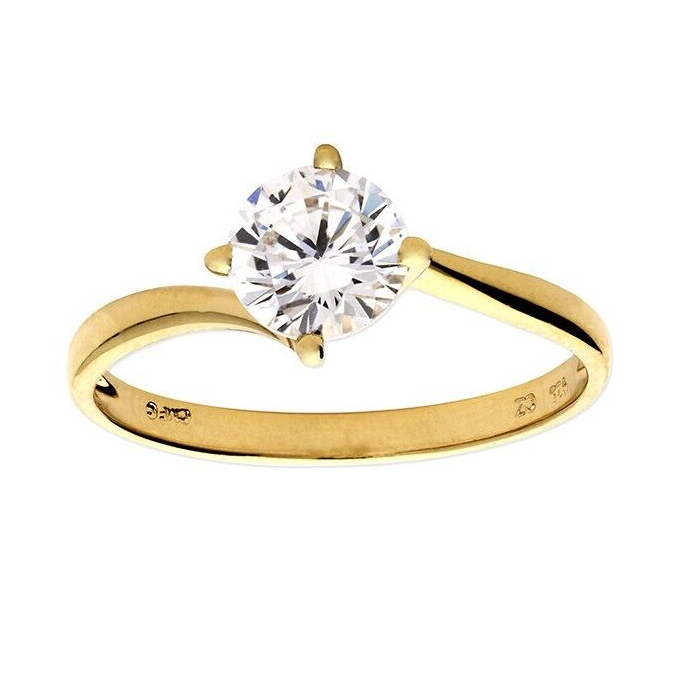 Zircon Solitaire Ring 14ct Yellow Gold Plated Hallmarked British Made Size J - R
