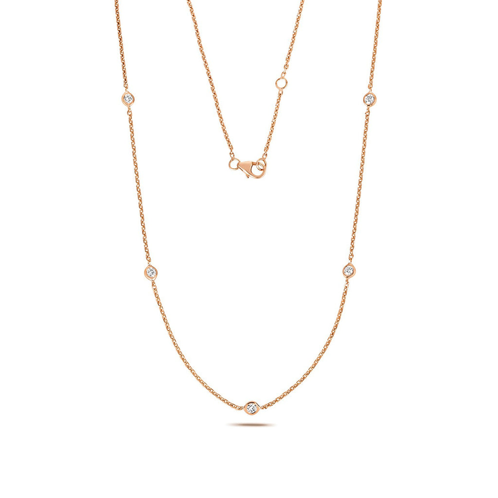 5 Flush Natural Diamond Necklace 18ct Rose Gold Hallmarked British Made