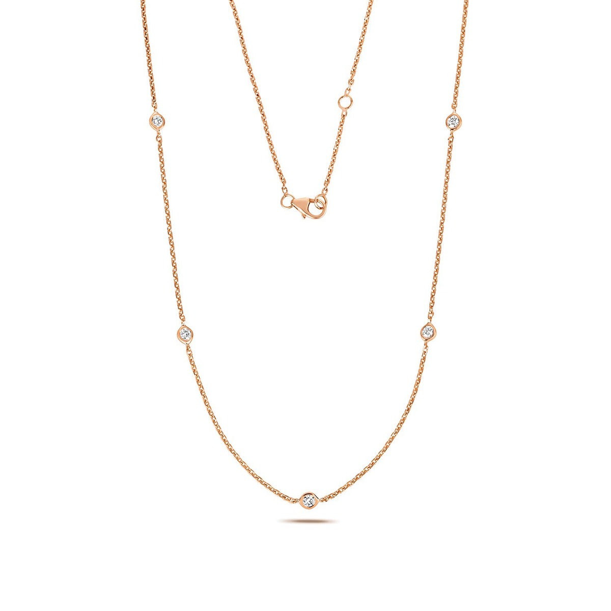 5 Flush Natural Diamond Necklace 18ct Rose Gold Hallmarked British Made