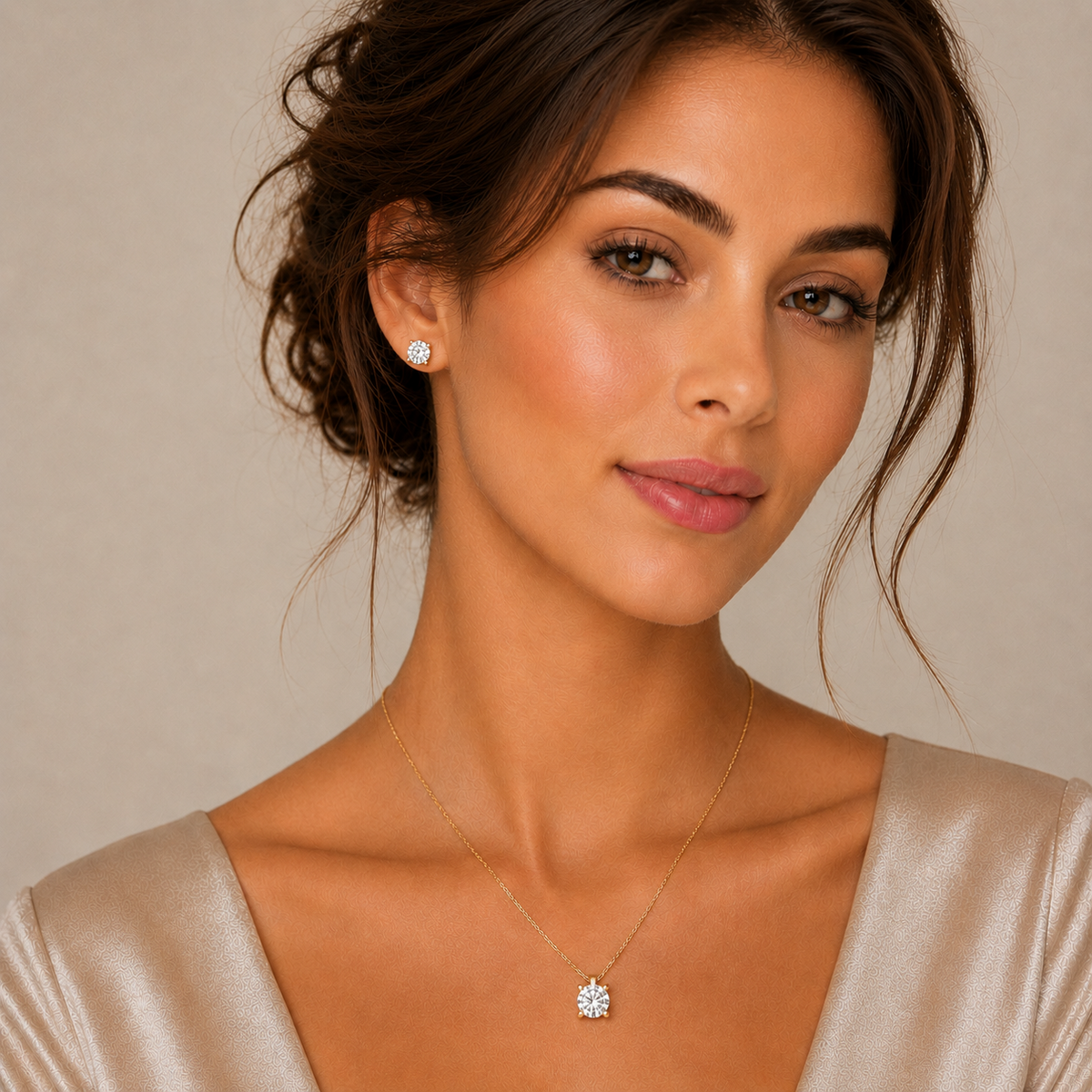 Gemstone Pendant and Earrings Set Solid Yellow Gold Solitaire 18" Chain Hallmark