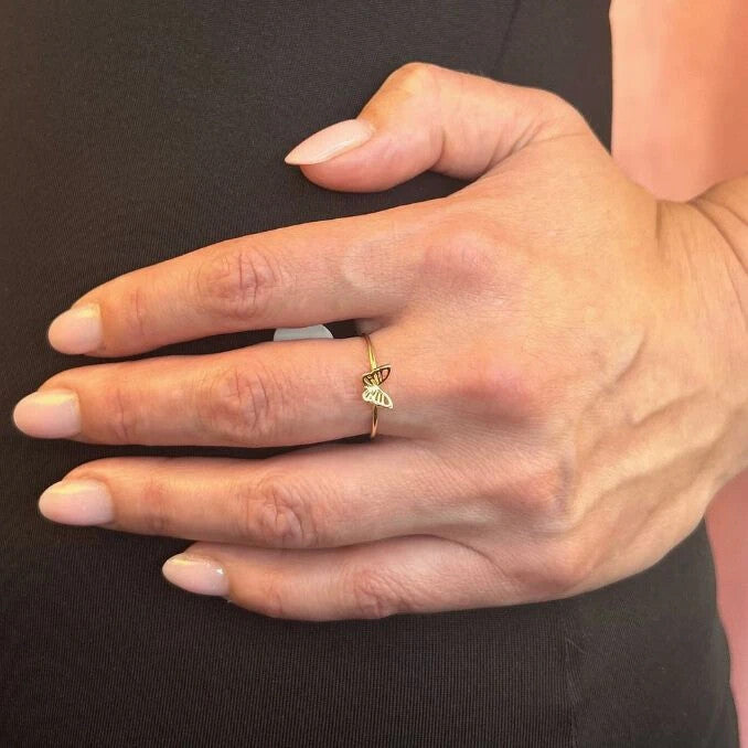 Butterfly Ring 14ct Yellow Gold Plated Hallmarked British Made Size K - Q