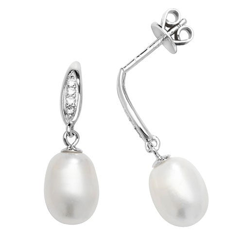 Natural Pearl Bar Drop Earrings Sterling Silver 925 Hallmark Brand New Boxed
