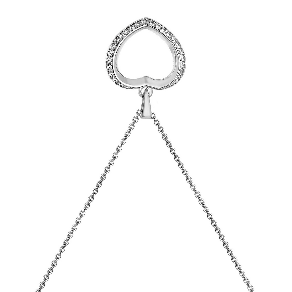 Ladies Double Halo Heart Necklace Sterling Silver 925 Hallmarked British Made