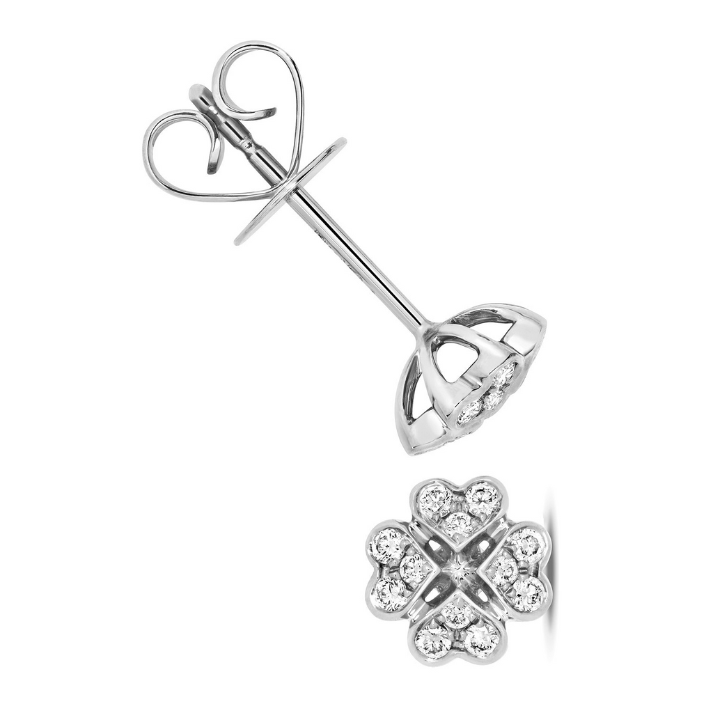 12 Natural Diamond Clover Stud Earrings 18ct White Gold Hallmarked British Made