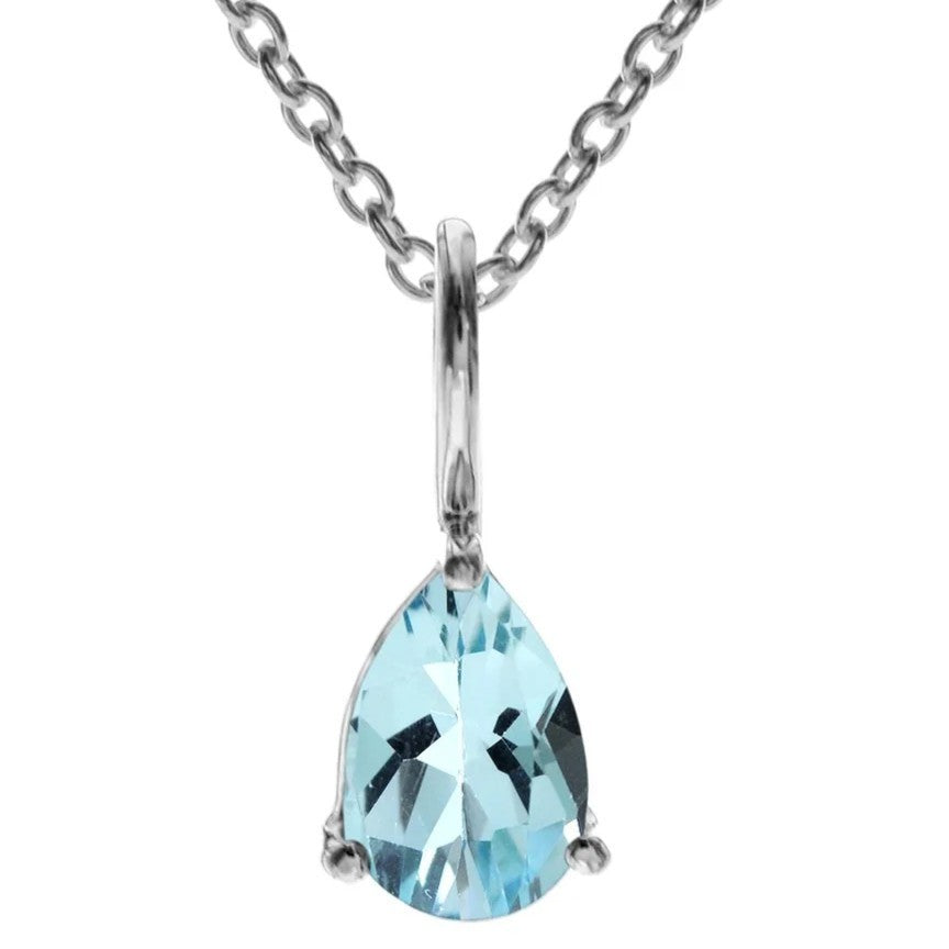 Teardrop Blue Topaz Necklace Solid Sterling Silver 925 Hallmarked British Made