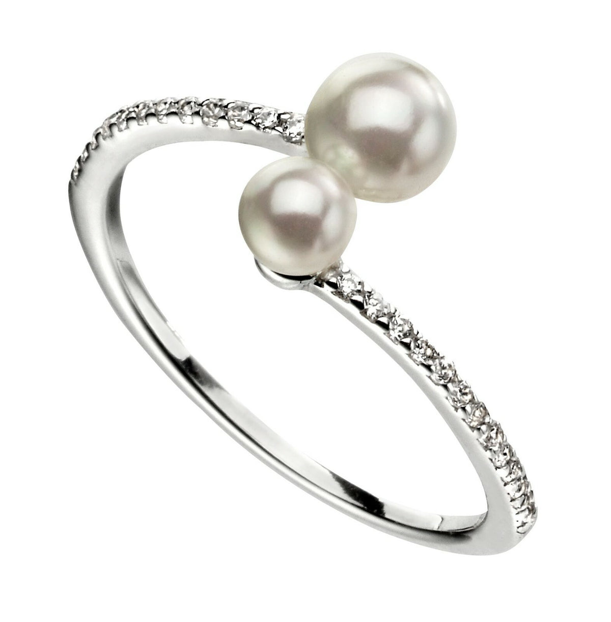 Sterling Silver Double Pearl Ring Pave Setting 925 Hallmarked Size K - S