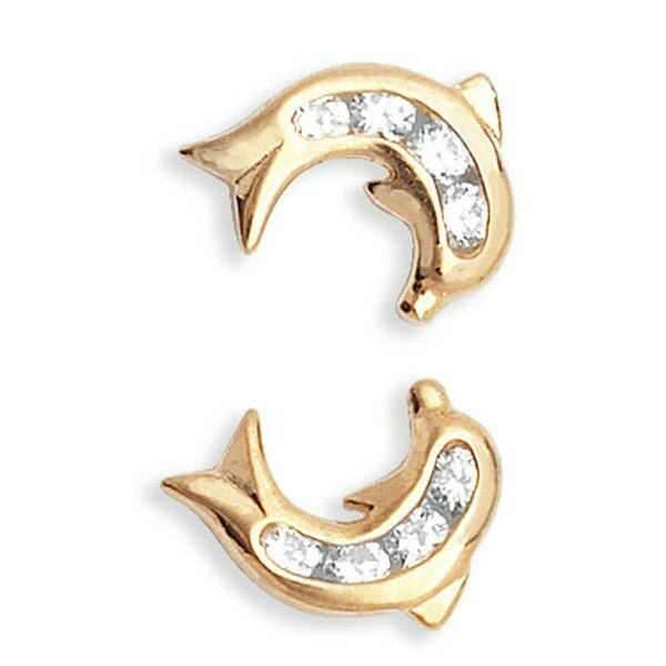 Dolphin Earrings Gemstone 9ct Yellow Gold Hallmarked Brand New Boxed