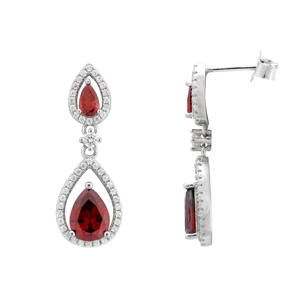 Teardrop Garnet Drop Earrings Sterling Silver 925 Hallmarked British Made