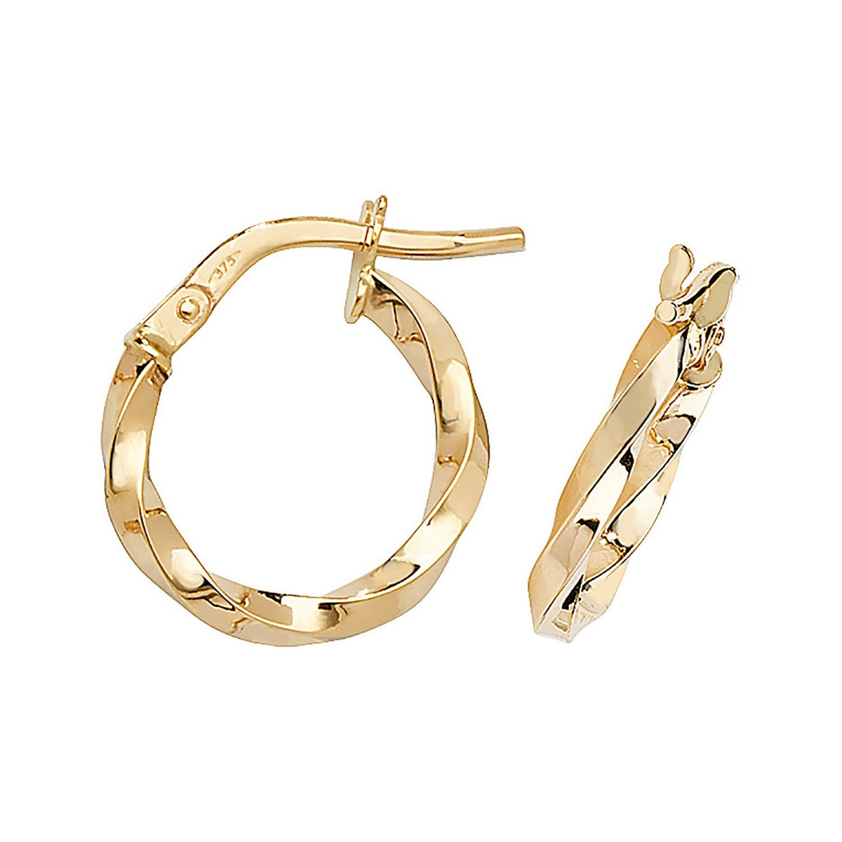 9ct Yellow Gold Twist Hoop Earrings 375 Hallmarked 8mm - 50mm Diameter