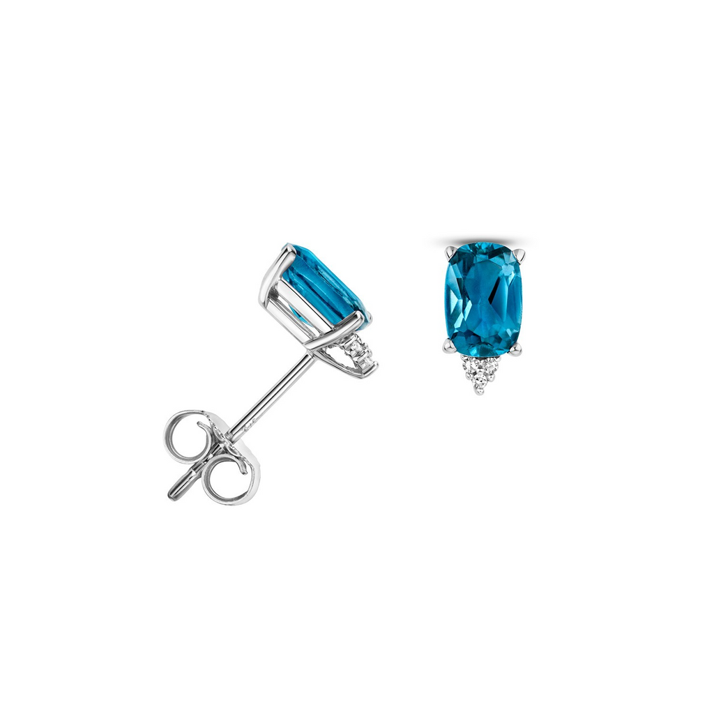 Natural Oval Blue Topaz Diamond Stud Earrings 9ct White Gold 375 Hallmarked