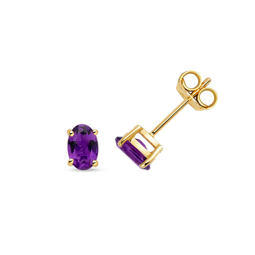 Oval Amethyst Earrings 9ct Yellow Gold 375 Hallmarked New Boxed British Made