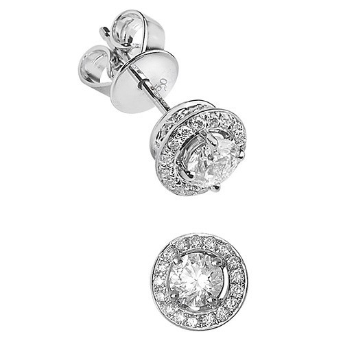 18 Natural Diamond Stud Halo Earrings 18ct White Gold Hallmarked British Made