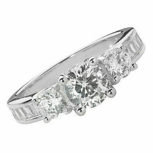 Sterling Silver Three Stone Ring Engagement Gemstone 925 Hallmarked Size L - T