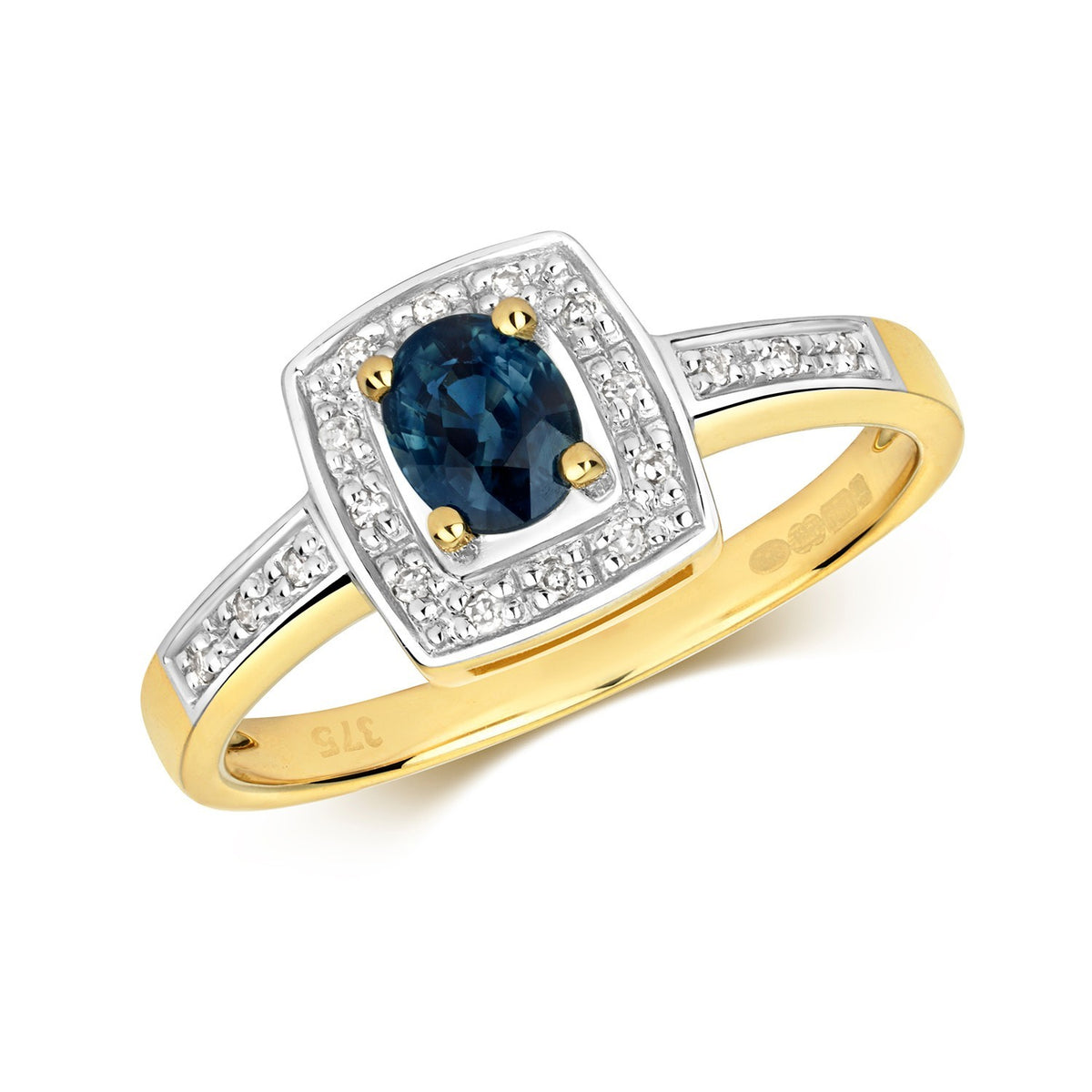 Oval Sapphire Diamond Ring 9ct 2 Tone Gold 375 Hallmarked Sizes J - Q