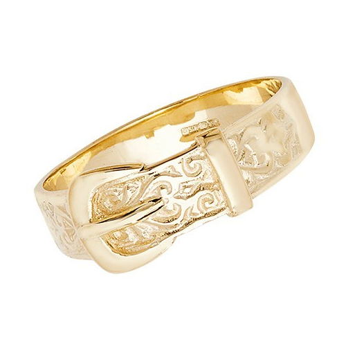 Mens 9ct Yellow Gold Buckle Ring 375 Hallmarked British Made Size O - T