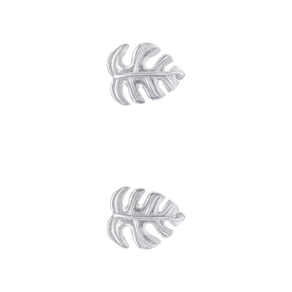 Monstera Leaf Stud Earrings Sterling Silver 925 Hallmark British Made Brand New