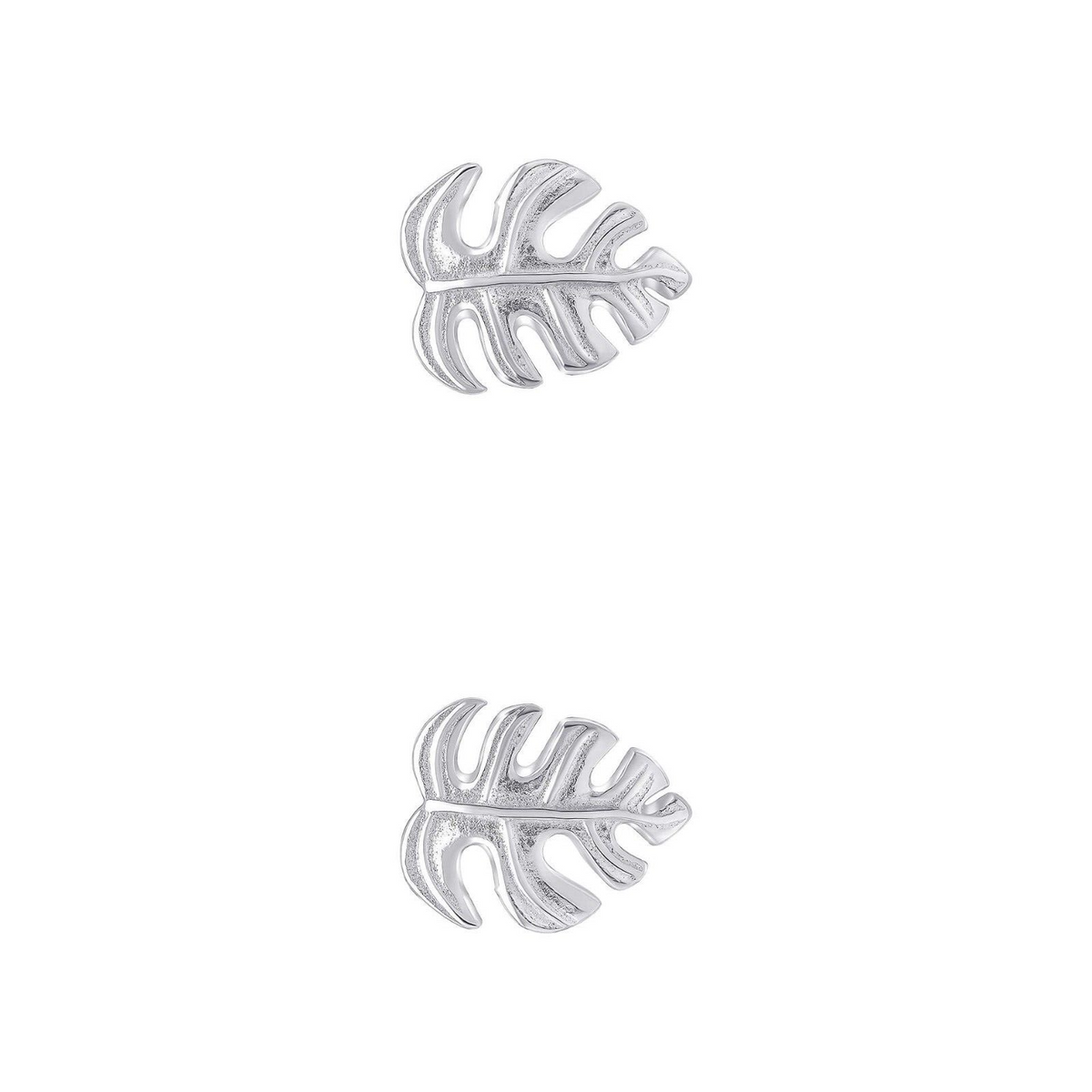 Monstera Leaf Stud Earrings Sterling Silver 925 Hallmark British Made Brand New