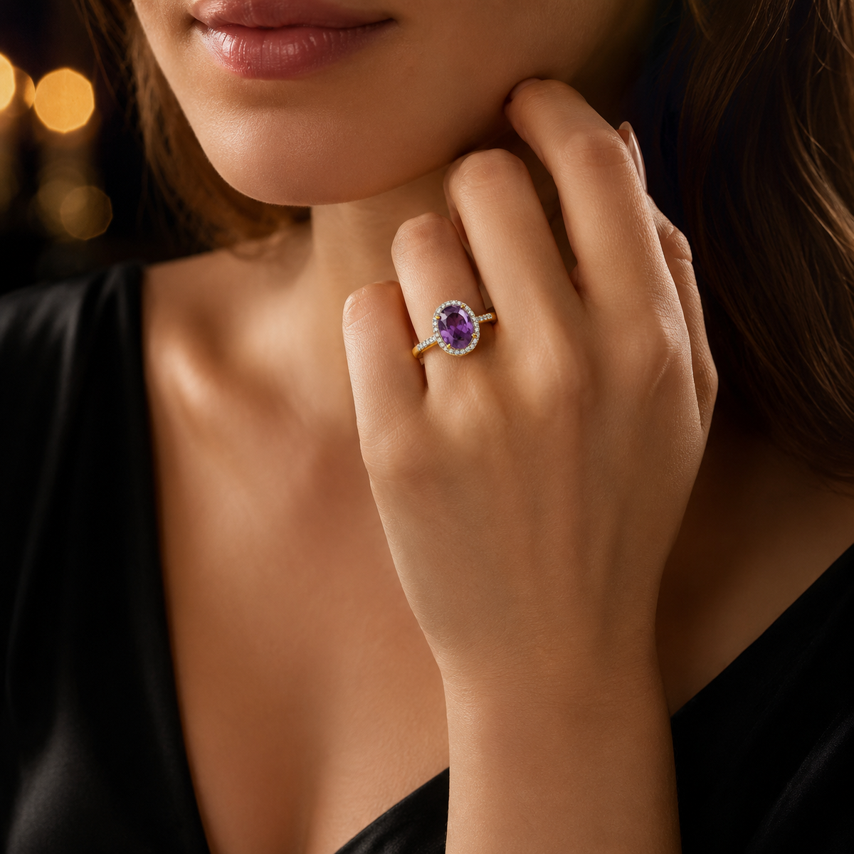 Halo Amethyst Diamond Ring 9ct Multi Tone Gold 375 Hallmarked Sizes J - Q