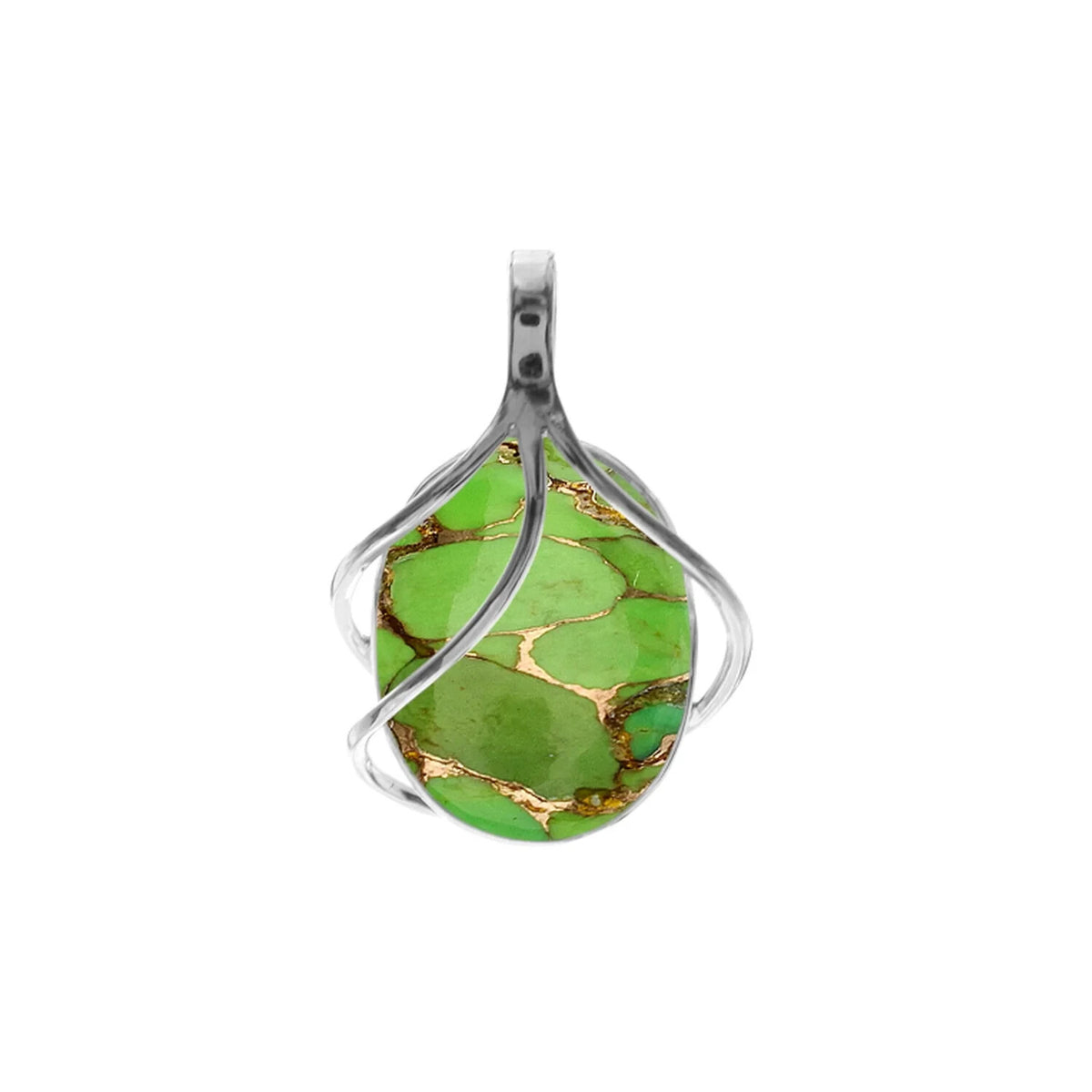 Wave Oval Green Mohave Pendant Sterling Silver 925 Hallmarked All Chain Lengths