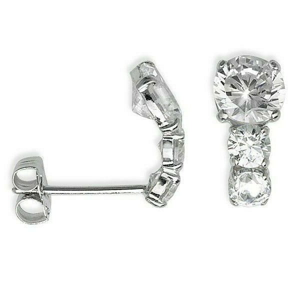 9ct White Gold Three Stone Drop Stud Earrings 375 Hallmark Trilogy