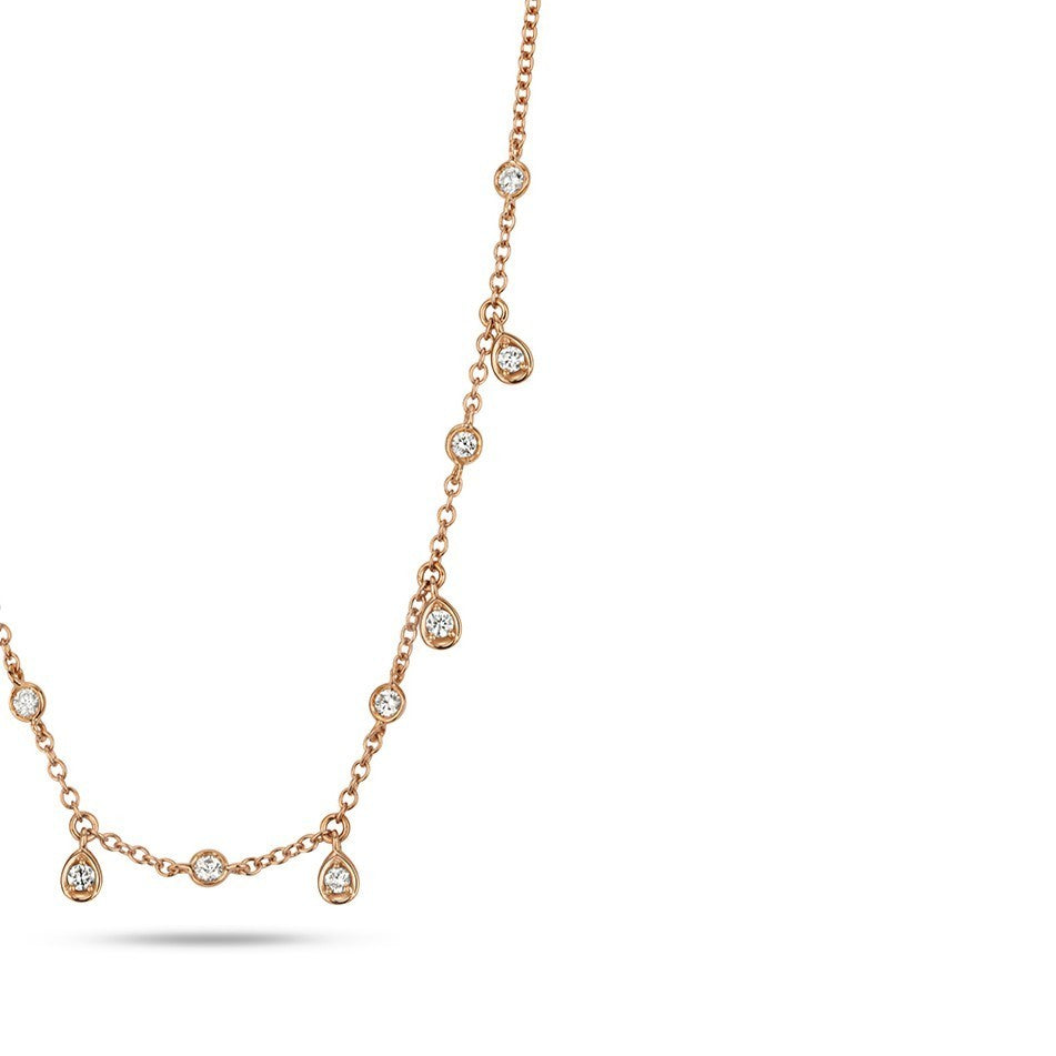 13 Natural Diamond Flush Necklace 18ct Rose Gold Hallmarked British Made