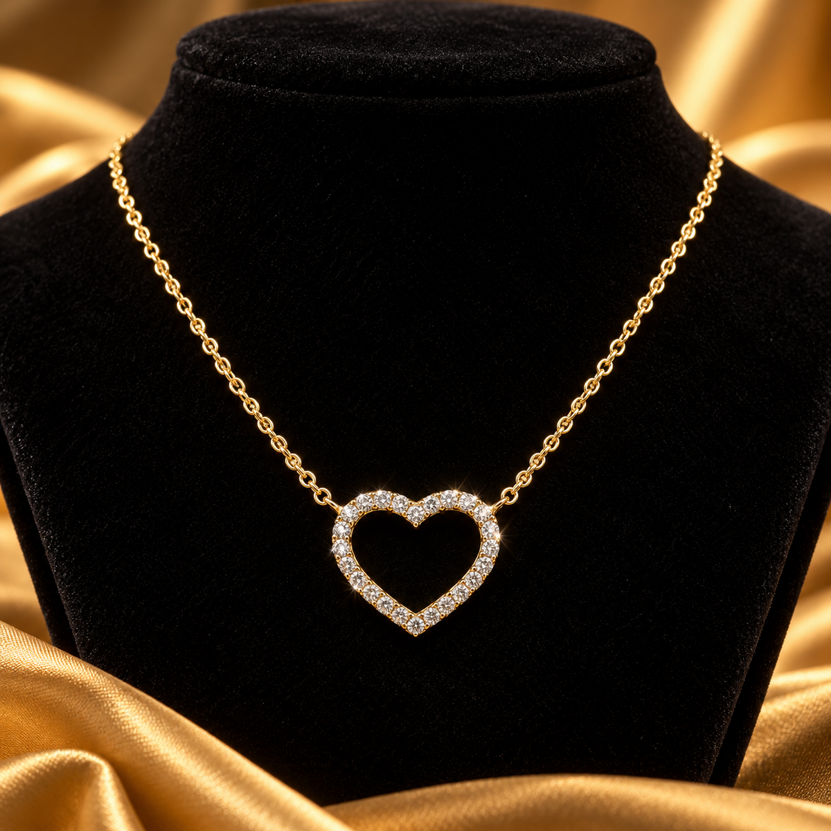 Sparking Open Heart Necklace 9ct Yellow Gold 375 Hallmarked British Made