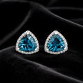 Natural Trillion Blue Topaz Diamond Earrings 9ct White Gold 375 Hallmarked