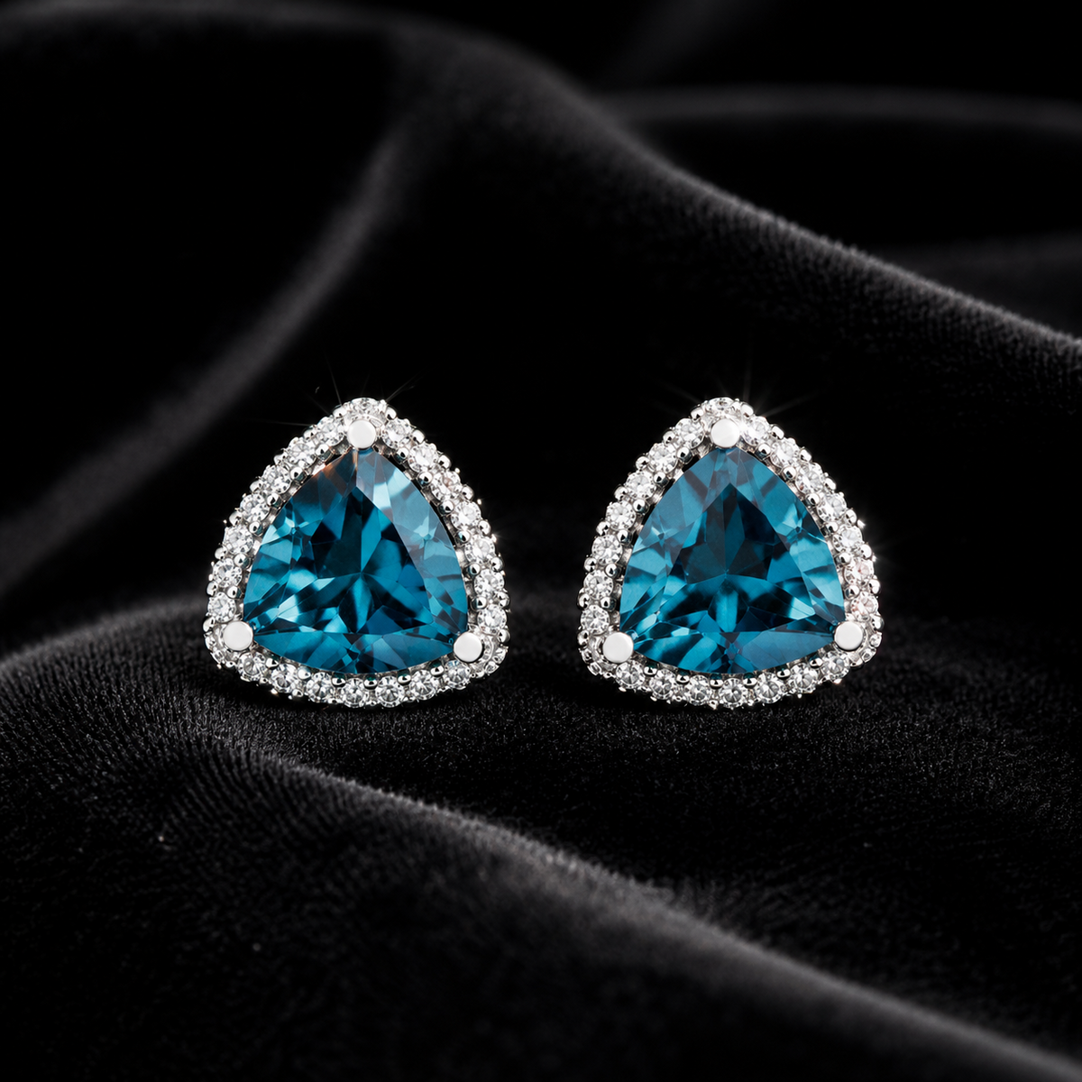 Natural Trillion Blue Topaz Diamond Earrings 9ct White Gold 375 Hallmarked