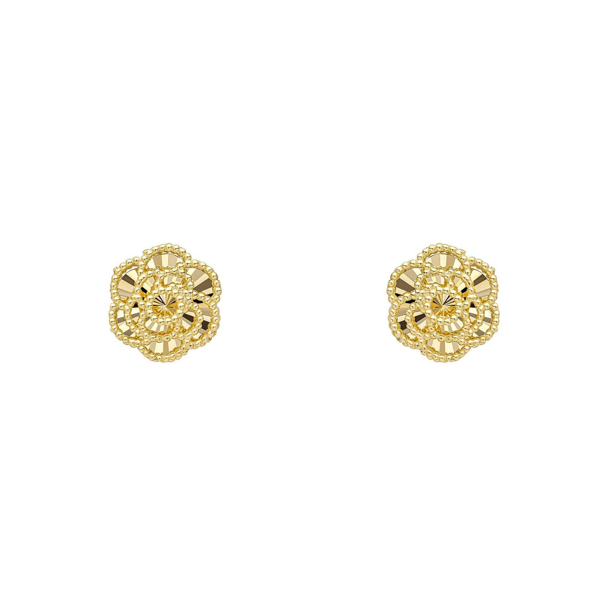 English Rose Stud Earrings 9ct Yellow Gold British Made 375 Hallmarked