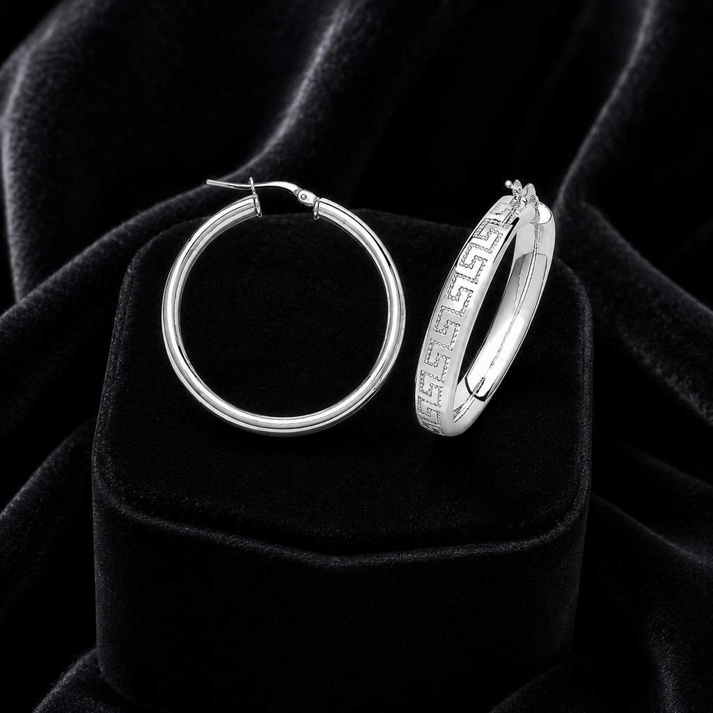 Authentic Greek Sterling Silver Hoops 925 Hallmarked 15mm - 50mm Diameter