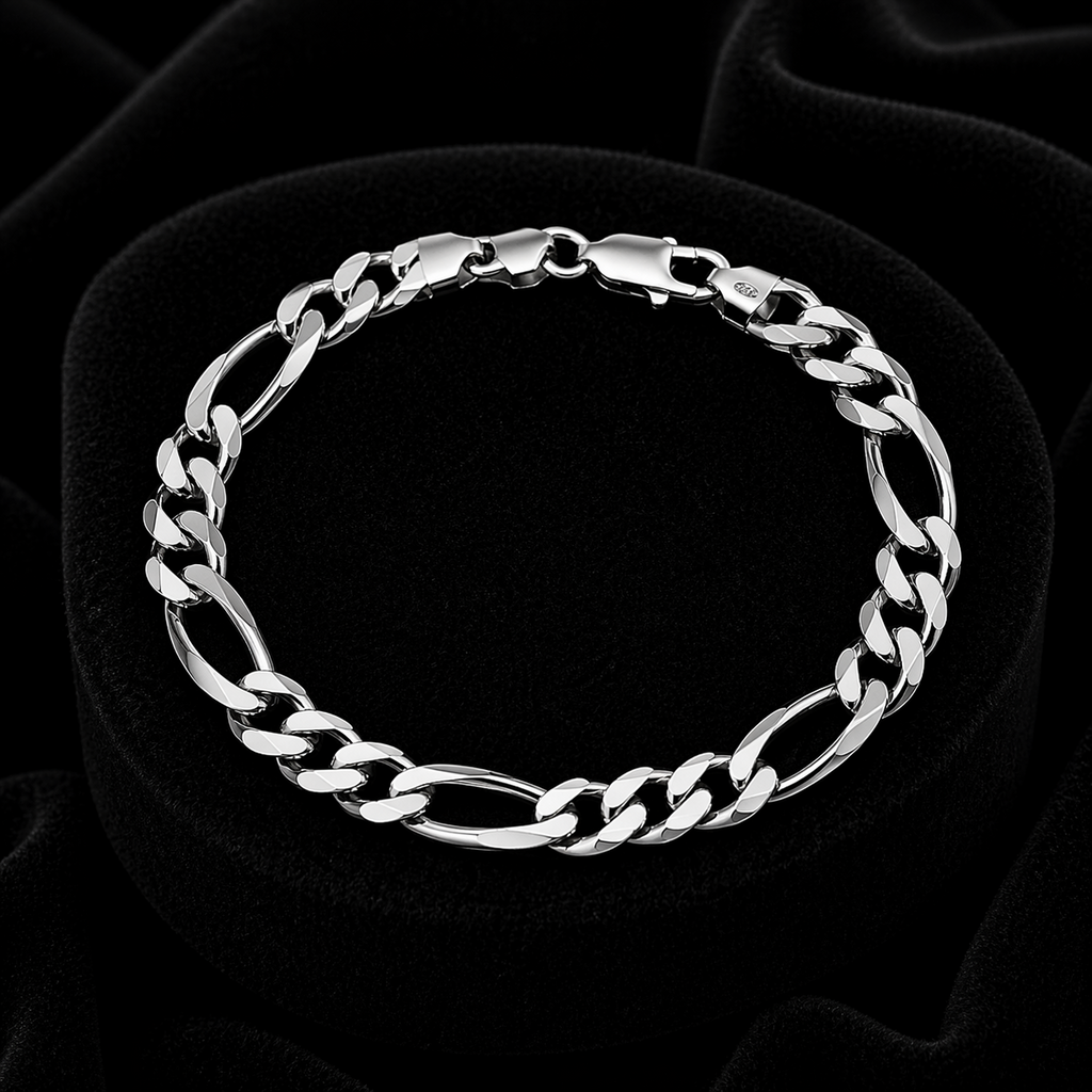 Gents Heavyweight Figaro Bracelet Solid Sterling Silver 925 Hallmarked 22cm